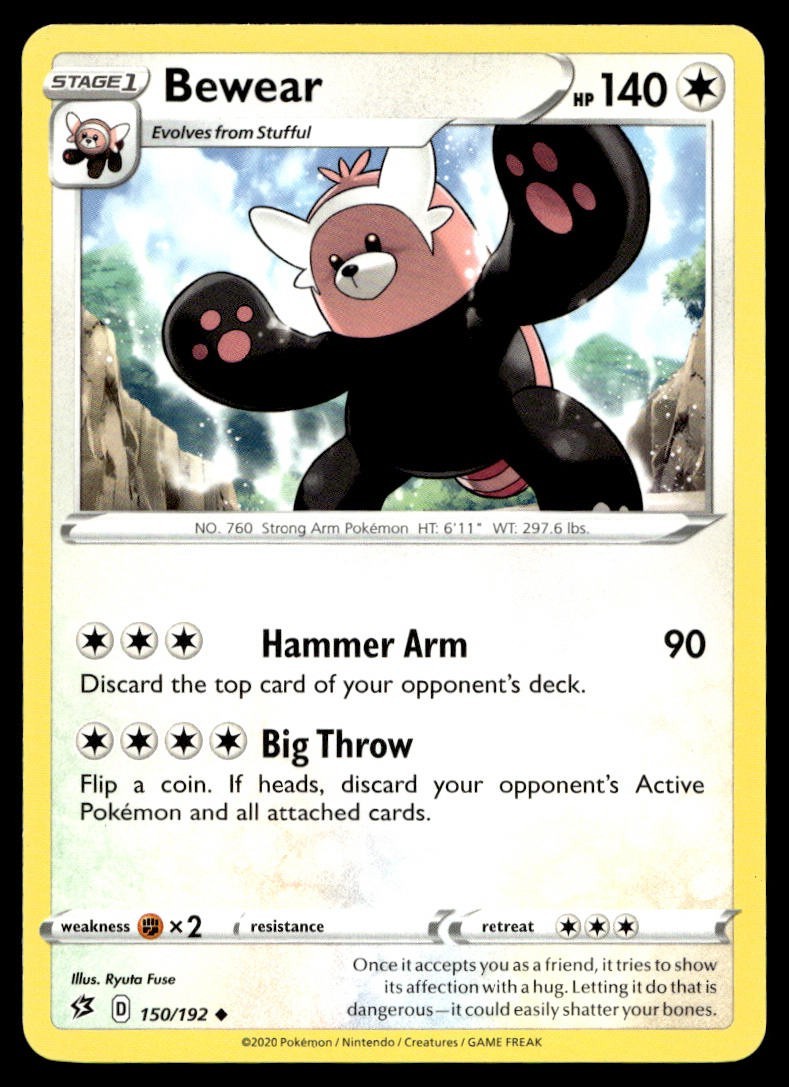 Bewear 150/192 Pokemon Card Rebel Clash Uncommon 140 HP Lightly Played SP