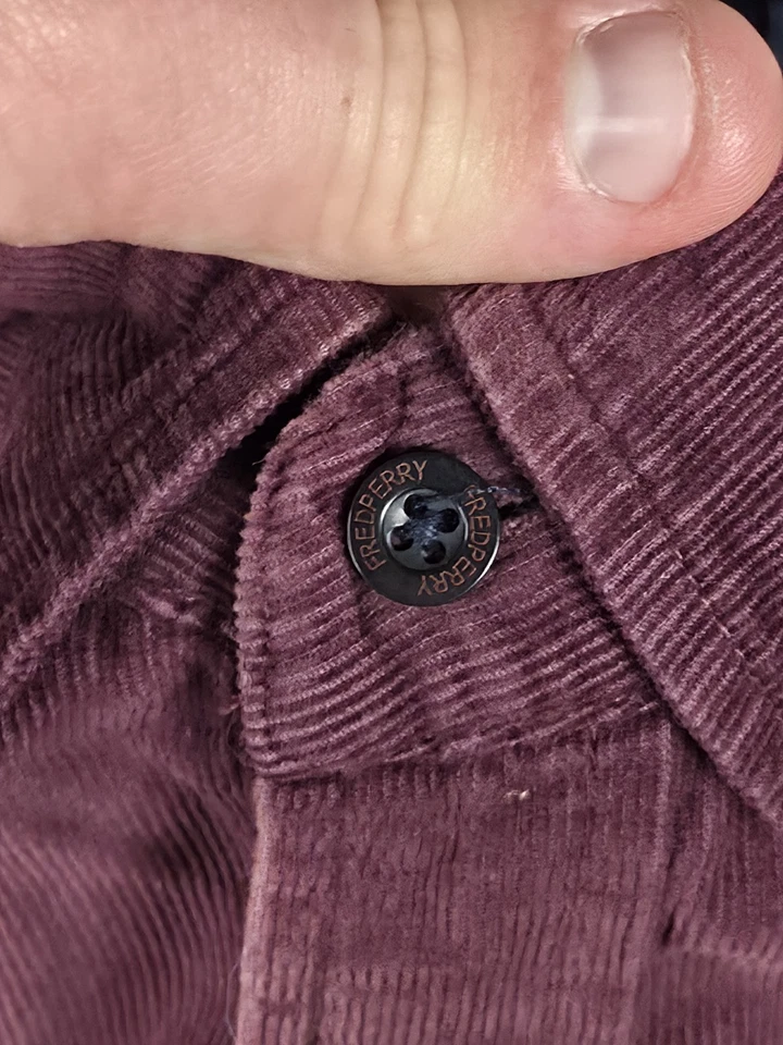 Fred Perry Button Up Shirt Velvet Luxury Long Sleeve Men's Classic Size L - Image 4 of 4