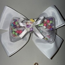 White Hair Bow W/Hello Kitty In The Center With Clear Bow Full Of Glitter