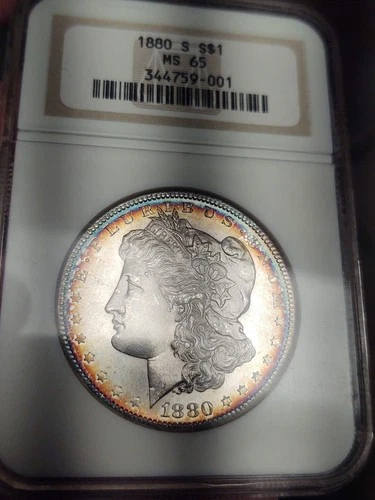 1880-S Morgan Silver Dollar NGC Brown Label MS65 Lustrous and PQ Toning