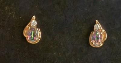 10k Yellow Gold Mystic Topaz & Dia Earrings 