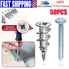 50PCS Steel Self-Drilling Wall Anchors, Plastic Drywall Anchors and Screws Set