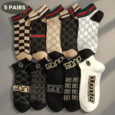 5 Paar Designer Stylische Kurzsocken Atmungsaktiv Unisex Baumwollsocken