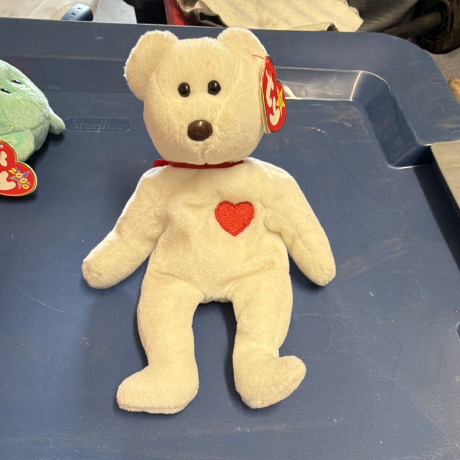 Ty Valentino Beanie Baby Bear 1994 with Heart and Red Ribbon