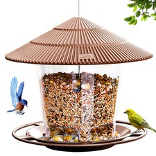 Outdoor Bird Feeder With Seed Tray, Hanging For Wild Birds, Brown