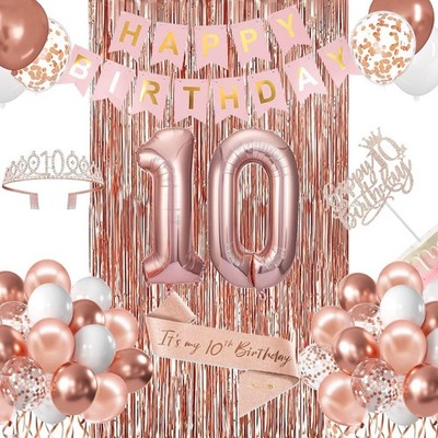 10th Birthday Decorations for Girls, Happy 10th Birthday Banner Cake Topper B...