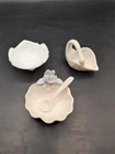 Vintage & Antique Porcelain W Spoon, Milk Glass Swan Salt Cellars Lot Of 3