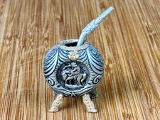 VTG Miniature Alpaca/Gold Footed Yerba Mate Tea Set Gourd/Bombilla Straw Gaucho