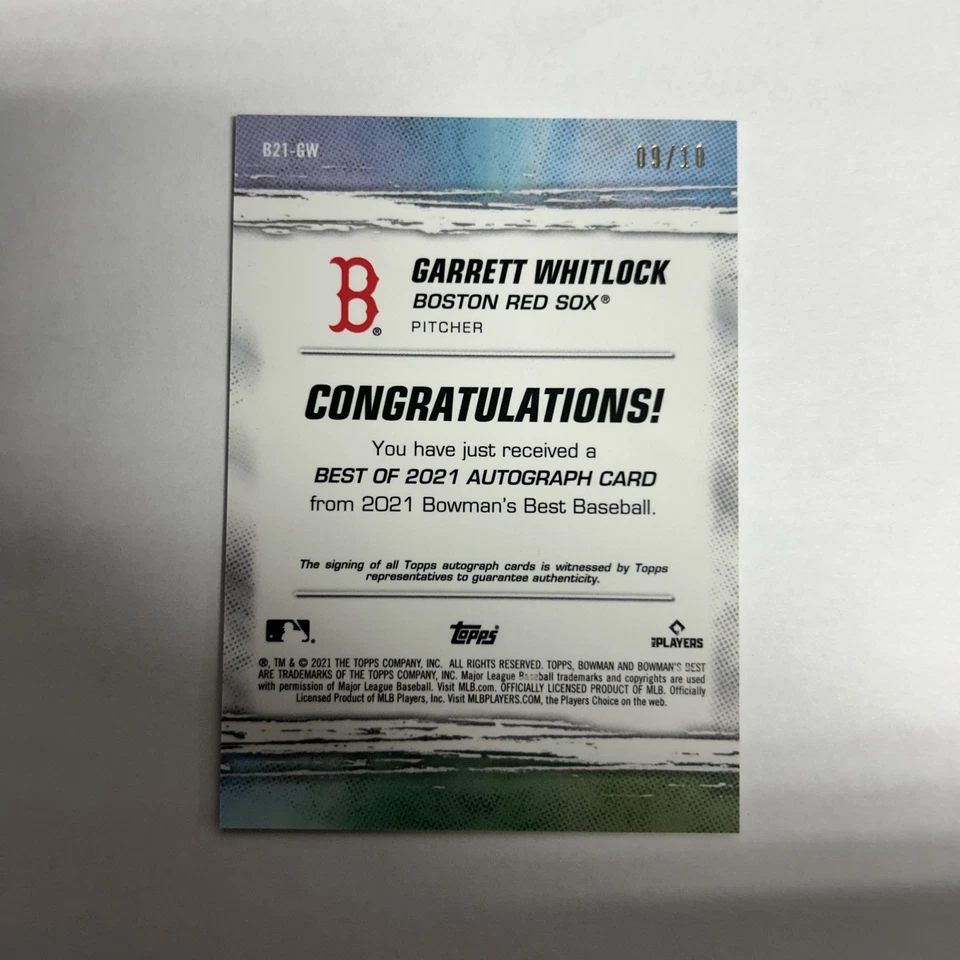 2021 Garrett Whitlock Bowman's Best Rookie Auto RED Refractor RC 09/10 SSP - Image 2 of 2