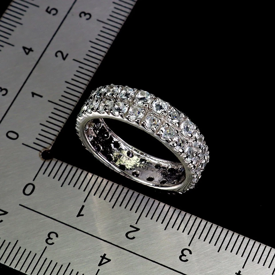 925 Anillo Plata de Ley Redondo Aguamarina Gema Natural Joyería Talla 8.5 - Imagen 3 de 4