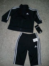 Adidas Black White Baby Boys Girls Track Set Jogging Suit Jacket Pants 12m NWT 