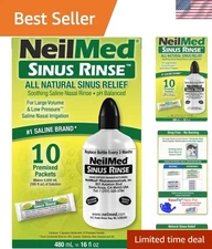 Extra Large 16oz Sinus Rinse: All-Natural Allergy Relief System with 10 Packets