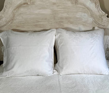 Pair Large Euro Pillow Shams White Cotton Floral Jacquard Luxury Bedding 29 Sq