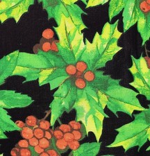 Christmas XMAS Holly Leaves Berries Winter Holiday Cotton Fabric 1 1/2 YARDS
