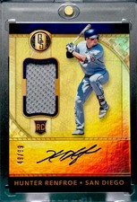 Hunter Renfroe ROOKIE AUTO PATCH GOLD REFRACTOR FOIL SPORTS CARD SSP /99 Padres. rookie card picture