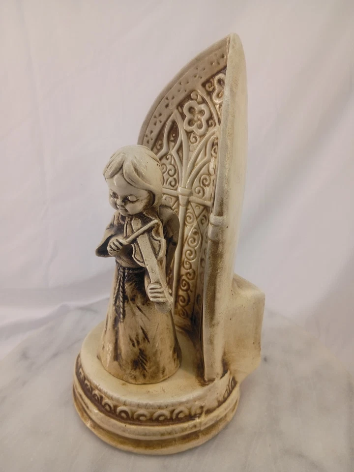 Ángel de colección con pedestal de caja de música reproduce noche silenciosa Japón ¿papel maché? Foto 2 de 4