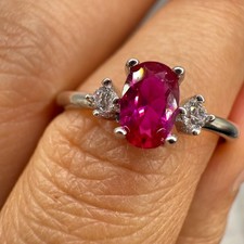 925 Sterling Silver Ring Oval Pink 6x4mm Natural Zircon Gemstone Women Cocktail