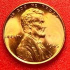 1945-P Lincoln Wheat Cent Penny GEM RED BU From an Original Bank Roll