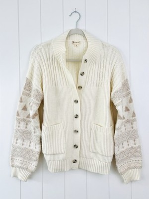 Hem & Thread Ivory Super Soft Knitted Aztec Cardigan Boho Southwestern Sweater S