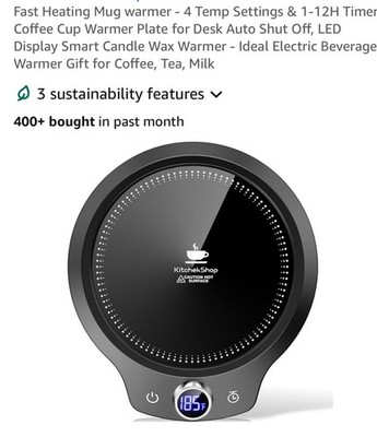 Coffee Mug Warmer 4 Temp Gravity Sensor Timer Auto Shut Off Cup Heater