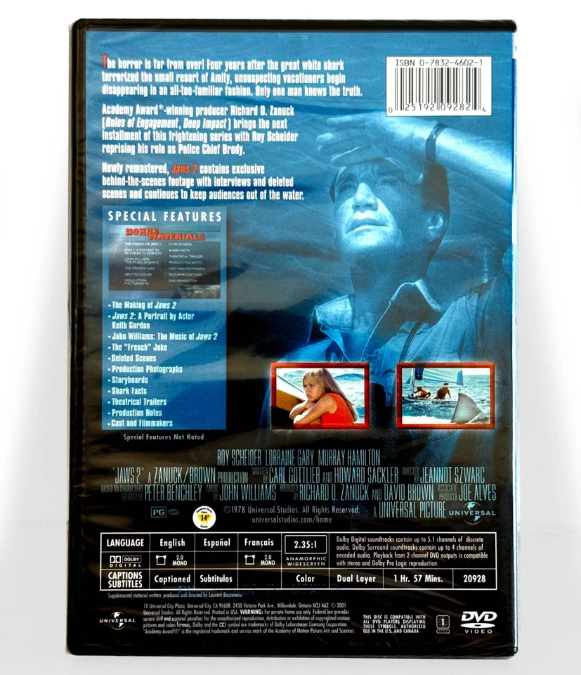 Jaws 2 (DVD, 1978, Widescreen) Brand New !    Roy Scheider   Lorraine Gary - Image 2 of 3