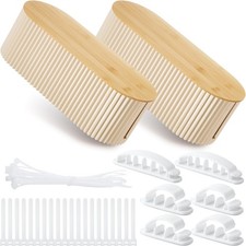 2 Pcs Cable Management Box Cord Hider Organizer with 46 Pcs Cable Kit White