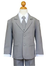 Boys Toddler, Teen Ring Bearer, Silver Gray/White Suit Set, Size: 2T