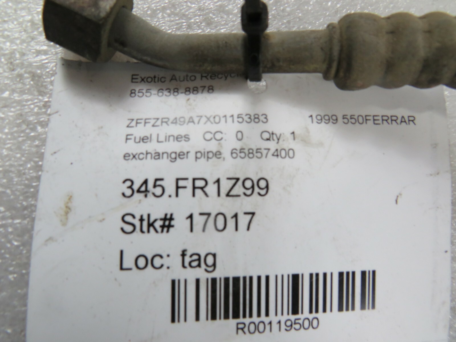 Ferrari 550, Exchanger Pipe, Used, P/N 65857400