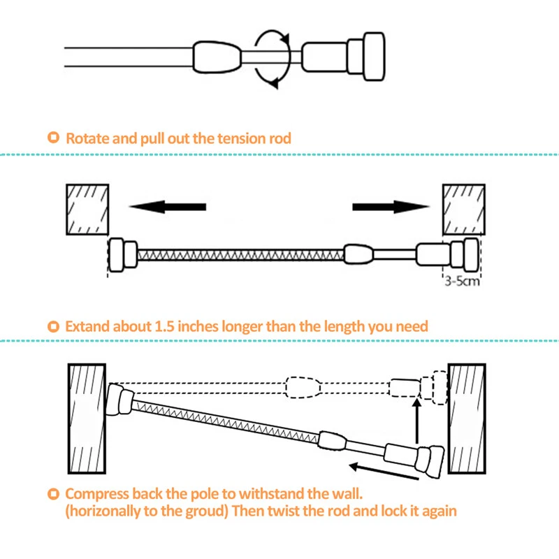 Barra de cortina de tensión de acero de alta resistencia carga de resorte poste de cortina ajustable 23"-43" Foto 3 de 4