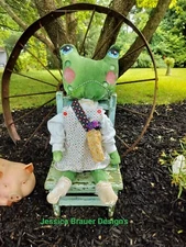 Primitive Folk Art Frog Doll Summer Vintage Dress Prim Doll Handmade Doll