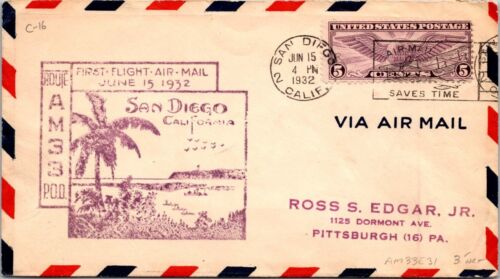 FFC 1932 - Airmail RT AM 33 POD - San Diego, CA - F61388 - Photo 1 sur 2