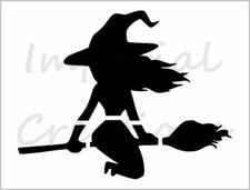Witch On A Broom Stencil Halloween Riding Decor 8.5" x 11" Reusable Sheet S711