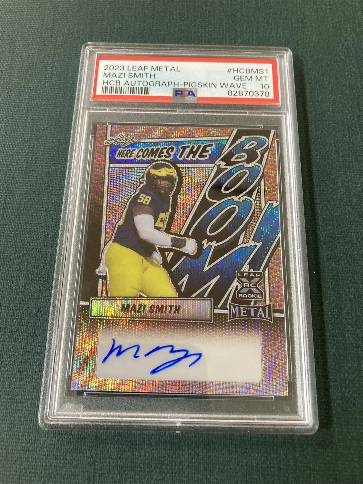 Mazi Smith Leaf Metal Here Comes the Boom Autographs #HCBMS1 Pigskin Wave