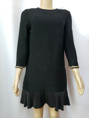 Zara Basic Collection Ruffled Hem Chain Cuff Ribbed Dress Size S NEW #C