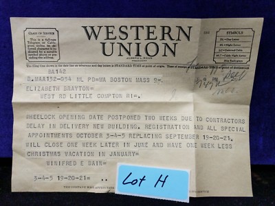Western Union Telegram, E.Brayton of Little Compton/Tiverton (lot H)