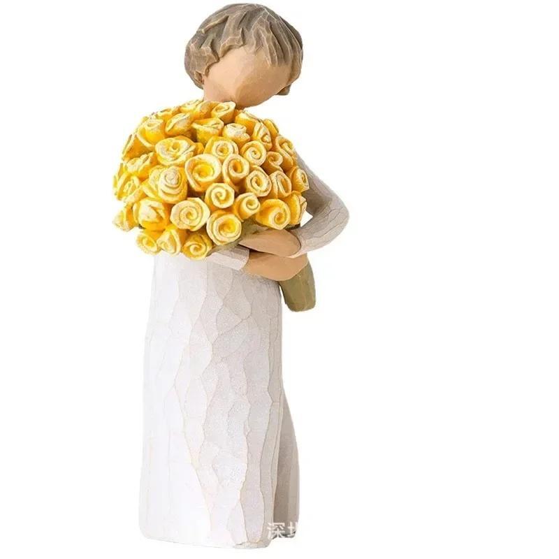 Figurine Girl with Bouquet Resin Modern Small Multicolor Novelty Carved Modern