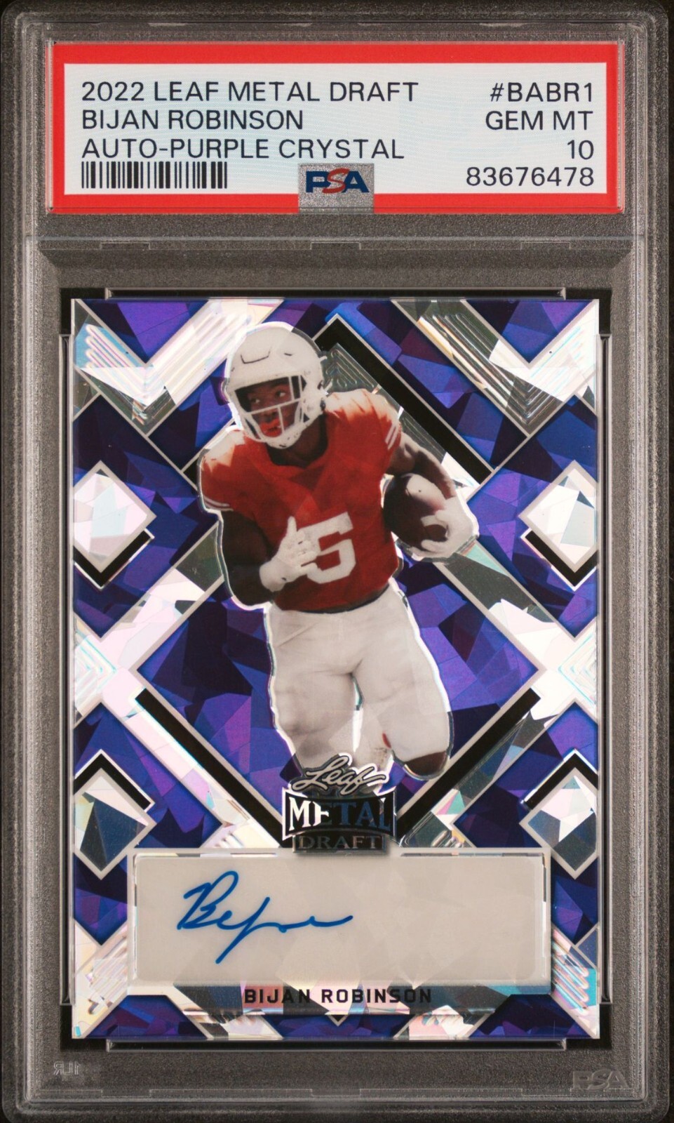2022 LEAF METAL DRAFT BIJAN ROBINSON PURPLE CRYSTAL AUTO PSA {10} #14/15 GEM