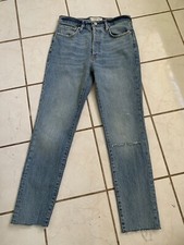WE THE FREE Free People NEW Light Wash High Rise Button Fly Raw Hem Jeans Sz 27