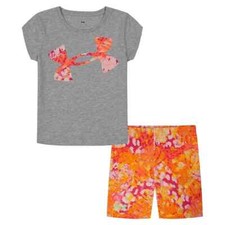 Girls Under Armour Animal Instinct Logo Tee  Bike Shorts Set, Size 4