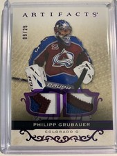 2021-22 Artifacts Materials Purple Dual Patches #93 Philipp Grubauer Patch 9/25