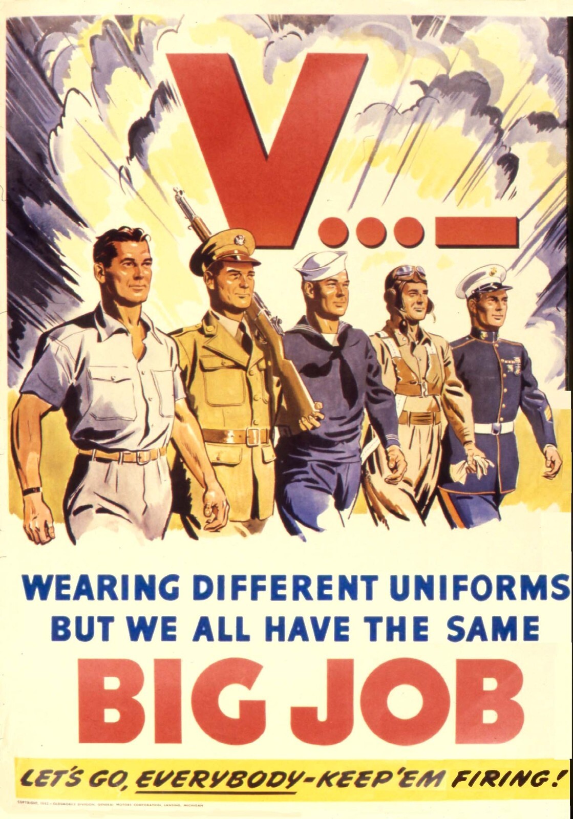 Patriotic propaganda poster wall art featuring diverse uniforms-image