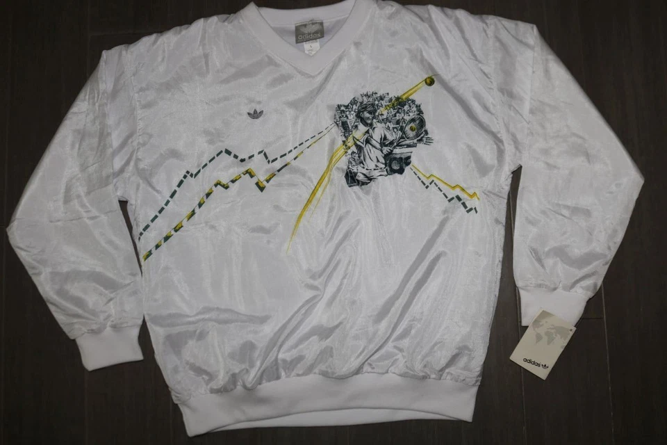 CHAQUETA DE TENIS VINTAGE AÑOS 80 ADIDAS TRÉBOL STEFAN EDBERG PARA HOMBRE SUÉTER SATINADO L NUEVA Foto 2 de 4