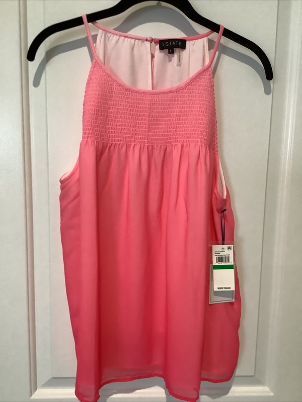 1 State ombré smocked lined tank L pink