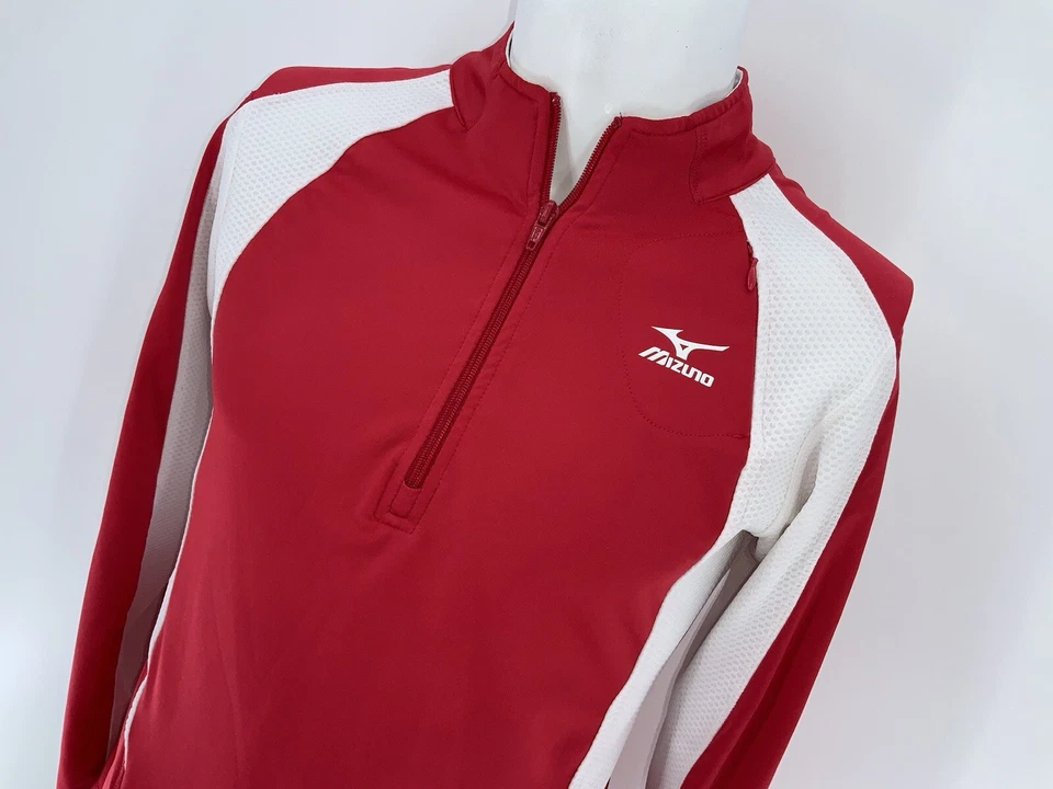 Mizuno DryLite Running Pullover 1/4 Zip M Women Red White Polyester YGI V4-193 - Image 3 of 4