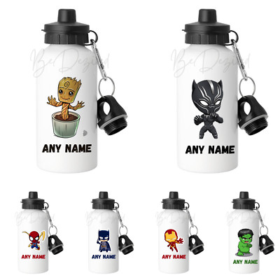 Superhelden Personalisierte Aluminium Trinkflasche zwei Deckel | Niedliche Fan Art NEU