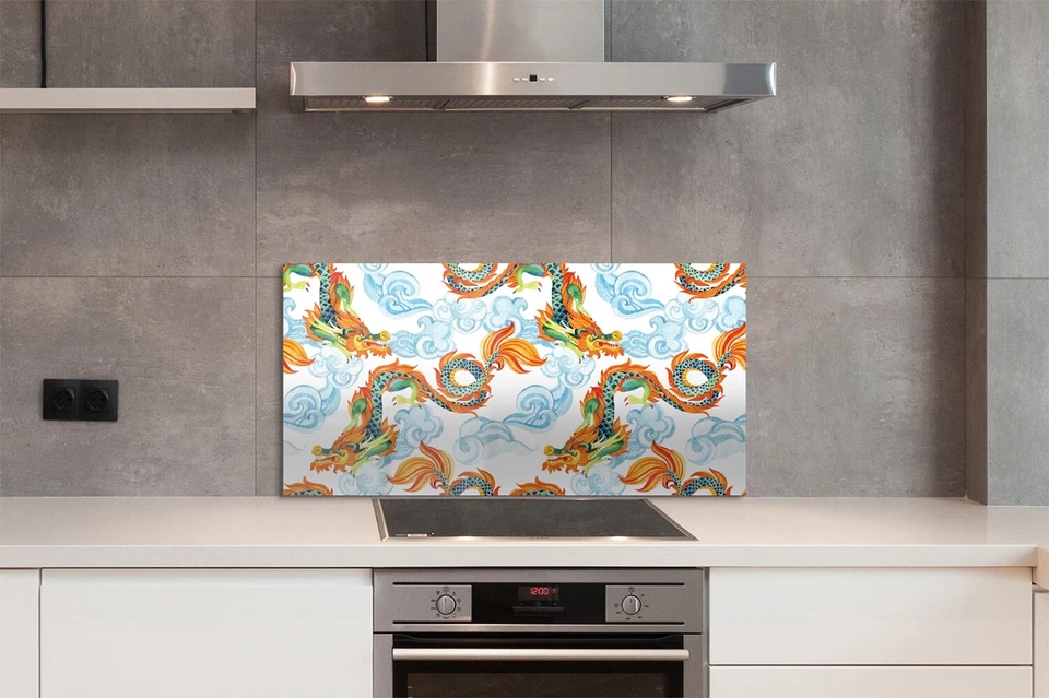 Tulup Panel de vidrio 100x50 cm protector Dragones de colores japoneses - Imagen 2 de 4