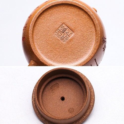 Handmade Tea Pot With Certificate Paper Chinese Character Bamboo Carve Zisha Pot - Picture 8 of 8