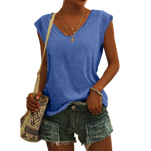 Einfarbige ärmellose Damen-Tanktops V-Ausschnitt lässig locker Sommer T-Shirts Tee - Bild 11 von 73