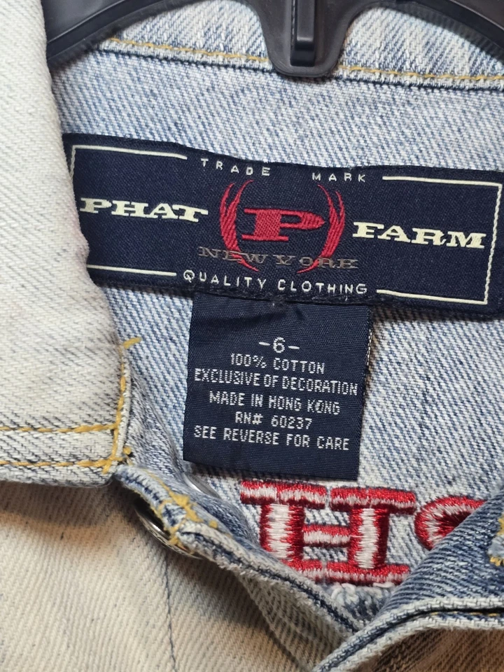 Chaqueta vaquera vintage Phat Farm logotipo de toro de Nueva York bordada talla 6 Foto 4 de 4