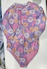 Wonder Nation Girls Floral Print Longsleeve Rash Guard 1 Pc Swimsuit Size M 7-8
